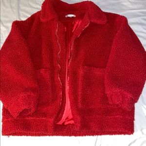 Red teddy jacket with pockets